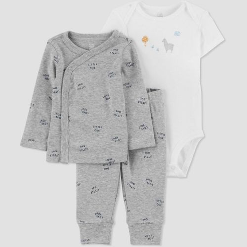 Carter's Just One You®️ Baby 3pc Llama Top and Bottom Set with Cardigan White/Gray