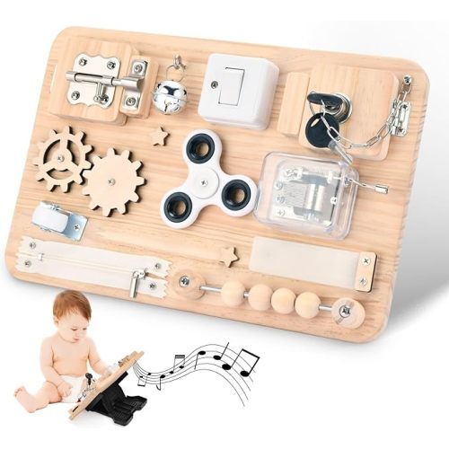 Potatomato Montessori Wooden Busy Board-Sensory Toys for Toddlers Fine Motor Skills-Activity Board for Kids-Educational Fidget Travel Toy for Baby Boy&Girl-Birthday Gifts