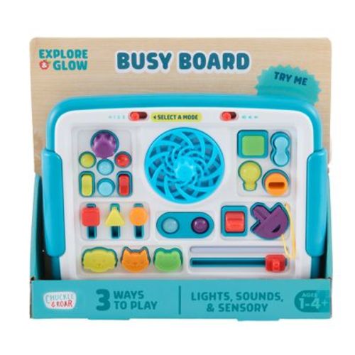 Chuckle & Roar Explore & Glow Busy Board – Interactive Toddler Activity Board with Lights, Sounds, Switches and 3 Play Modes, Ages 1-4+