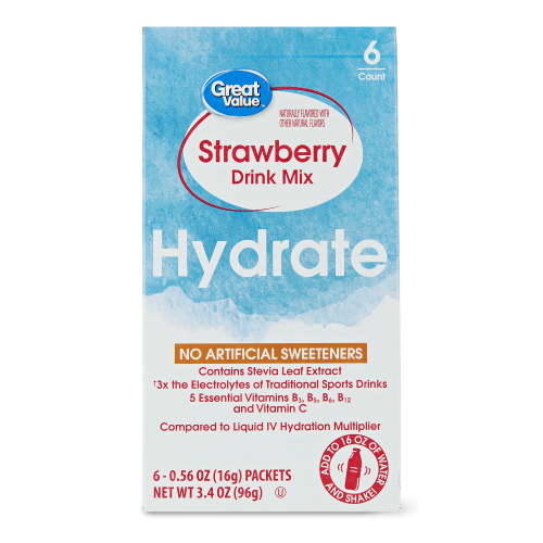 Great Value Strawberry Hydration Powdered Liquid Drink Mix, 0.56 oz, 6 Packets