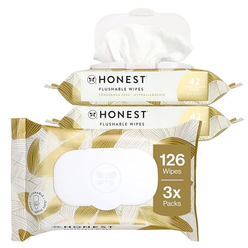 The Honest Company Flushable Wipes for Sensitive Skin Fragrance-Free Hypoallergenic pH-Balanced Feminine 99% Water Safe-to-Flush Gilded Wings 126 Count