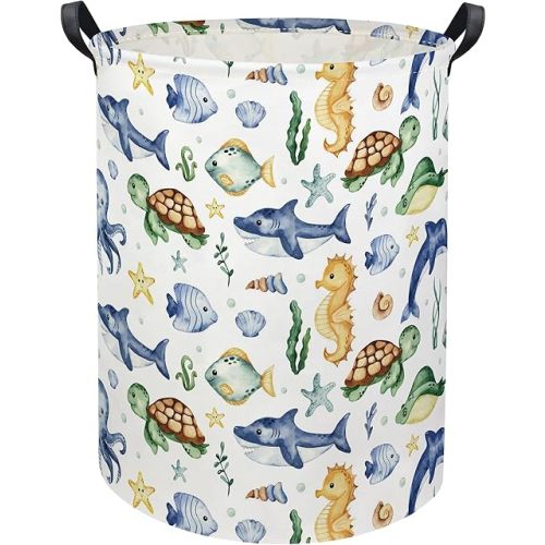 Ocean Kids Laundry Basket Baby Hamper Sea World Toy Storage Bin for Boys Room Decor Baby Nursery Hamper Gift Baskets for Bedroom Bathroom(Ocean)