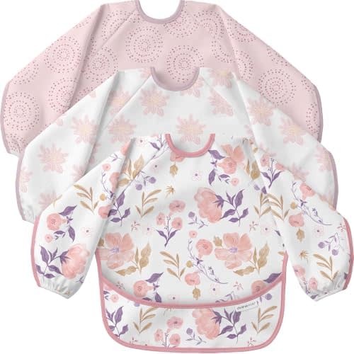 3 Pack Long Sleeve baby Bibs for Eating, Waterproof Smock Bib