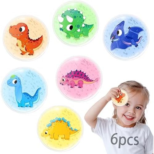 Kids Ice Packs for Boo Boos, 6 Pcs, Baby Small Gel Ice Packs for Injuries Reusable, Mini Hot Cold Compress for Body Pain Relief, Toothache, Fever, First Aid for Girl Boy (Dinosaur)