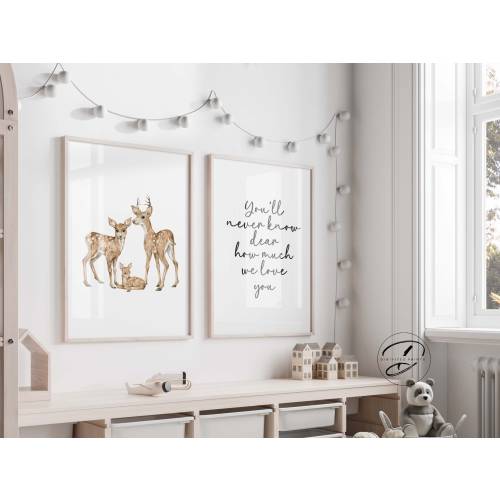 Deer Nursery wall art set of 2, Nursery prints, Woodland Nursery, You'll never know dear print, Nature nursery, kids bedroom decor, Neutral