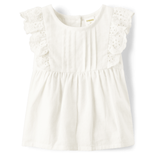 Girls Eyelet Linen-Blend Top - White
