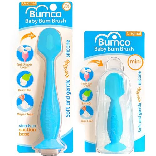 Bumco Baby Bum Brush + Travel Diaper Cream Spatula Set With Case (Blue)