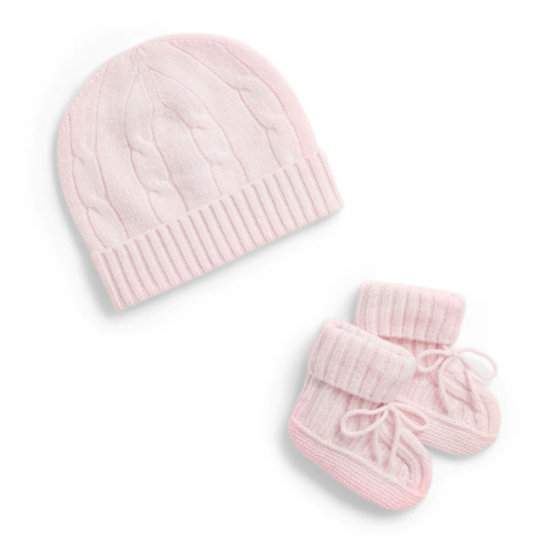 Cashmere Cable Knit Baby Hat and Bootie Set | Over The Moon