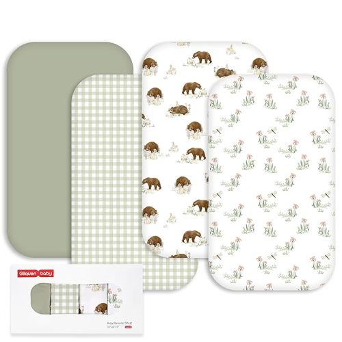 Gllquen Baby Paquete de 4 fundas de colchón ajustables para cuna, de 33 x 20 pulgadas, con certificación Oeko-TEX, ultra suaves, para niñas y niños, caja lista para regalo para baby shower (cuento del