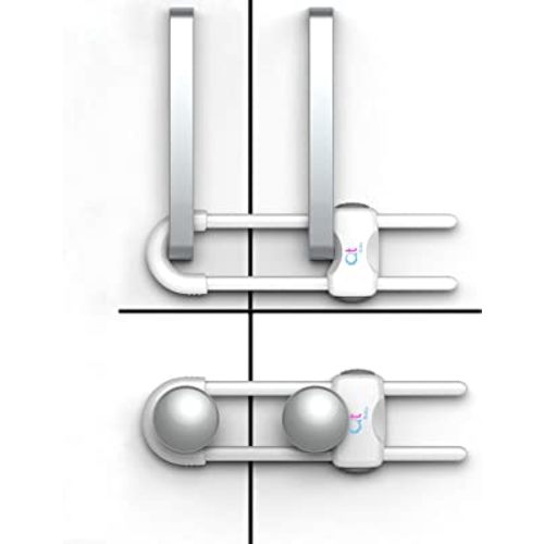 Baby Proofing Cabinet Locks | Adjustable U Shaped Baby Safety Latches for Drawers, Fridge, Closet |Modern Baby Proofing Cabinet Lock with Extra Secure Lock Buttons (Pack of 2, White)