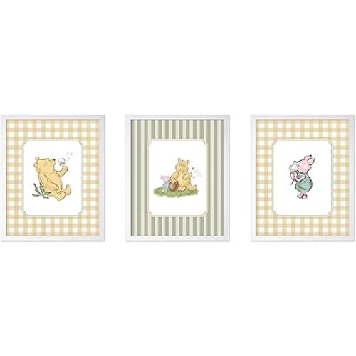 Monem Art 3-Piece Classic Characters Print - Pooh & Friends Poster - Nursery Art - Aesthetic Story Book Wall Design - Great Playroom or Kid's Room Decor - 8x10 White Framed