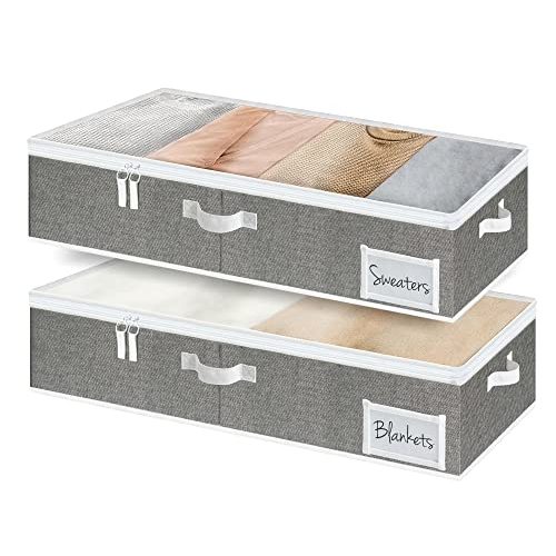 StorageWorks Large Under Bed Storage Containers with Handles and Label Holder, 2 Pack Ultra-thick Fabric Underbed Bins, Closet Organizer for Clothes, Blankets, Sweater