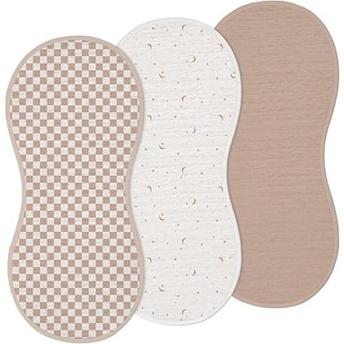 Hahafelt 3 Pcs Changing Pad Liners Fits in Peanut Shaped Changing Pad Waterproof Diaper Mats Organic Cotton Mats are Warm on Baby's Back, Washable Reusable (Elegant Style,Brown)