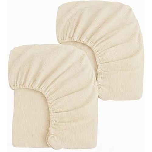 2 Pack Creamy Beige Muslin Crib Sheets for Boys & Girl- Neutral Breathable Cotton Crib Mattress Sheets Fitted for Standard 28"x 52"- Nursery Décor No Slip Crib Bed Sheets