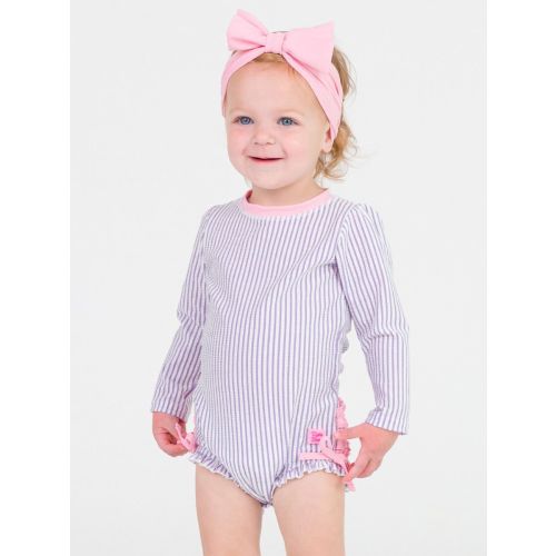 Seersucker Long Sleeve One Piece Rash Guard 3-6M Lavender Seersucker