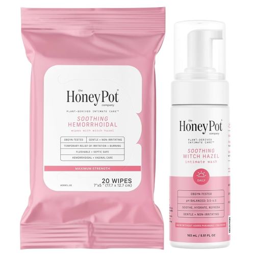 The Honey Pot Company - Witch Hazel Feminine Wash and Wipe Bundle - Postpartum Essentials - New Mom Must Haves