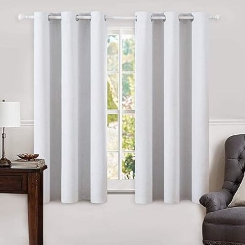MIULEE Linen Blackout Curtains for Bedroom Solid 100% Blackout Thermal Insulated Grayish White Curtains Grommet Room Darkening Curtains/Drapes for Living Room 42x63 Inch (2 Panels)