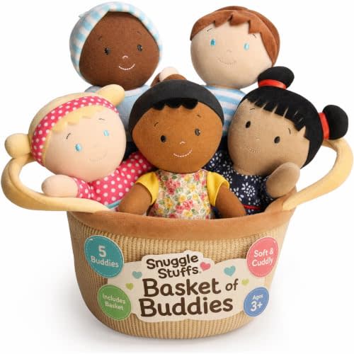 Snuggle Stuffs Basket of Buddies Multicultural Plush Dolls | Diversity & Inclusion Toys for Toddlers | Soft 8 Inch Ethnic Friends for Preschool Classroom, Daycare or Home | Set of 5