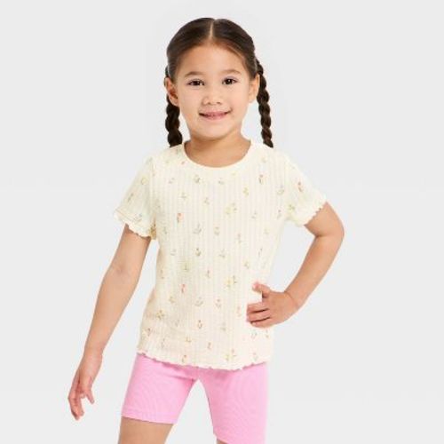 Toddler Girls' Floral Pointelle T-Shirt - Cat & Jack™ Cream 18M