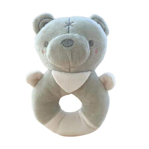 Chippi & Co Soft Baby Toys For Girl & Boy, Rattle Toys For Babies 0-6 Months, Baby Stuffed Animals For Newborn, Infant, Baby Rattles & Plush Rings, Baby Shower Gifts For Expectant Mom, Dad (Bear)