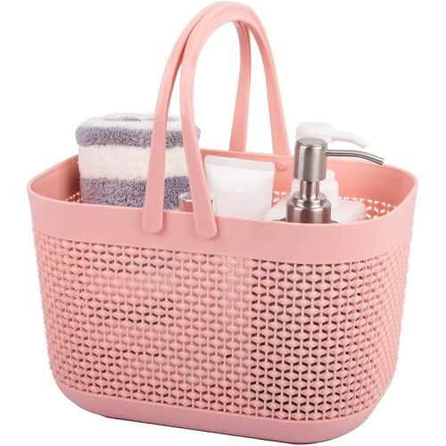UUJOLY Plastic Organizer Storage Baskets with Handles, Shower Caddy Bins Organizer for Bathroom and kitchen (Pink)