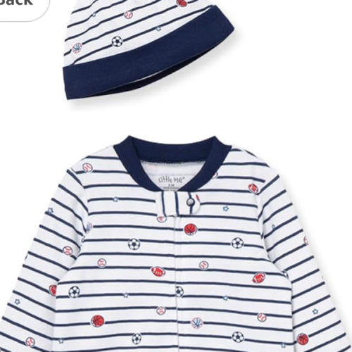 Little Me Baby Boy Clothes 2-Piece Baby Sleeper and Cap Set, 100% Cotton Footies Baby Essentials