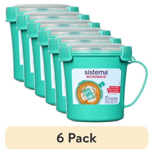 (6 pack) Sistema Microwave Medium Soup Mug | Microwave Food Container | 656ml. | BPA-Free | Minty Teal [21107-8T]