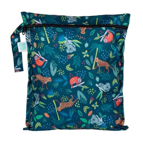 Bumkins Waterproof Wet Bag for Baby, Travel, Swim Suit, Cloth Diapers, Pump Parts, Pool, Beach, Gym Clothes, Toiletry, Hook to Stroller, Daycare, Zipper Reusable Wetdry Packing Pouch, Jungle