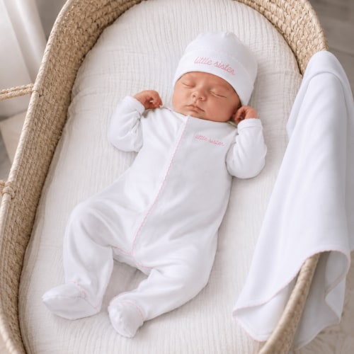 Baby Girl Little Sister Footie Take Me Home Set - Embroidered