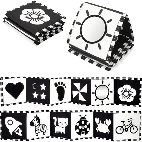URMYWO Black and White Tummy Time High Contrast Newborn Toys 0-3 Months, Soft Baby Book, Visual Stimulation Montessori Sensory Infant Toys 0-6-12 Months, Shower Gift for Boys Girls