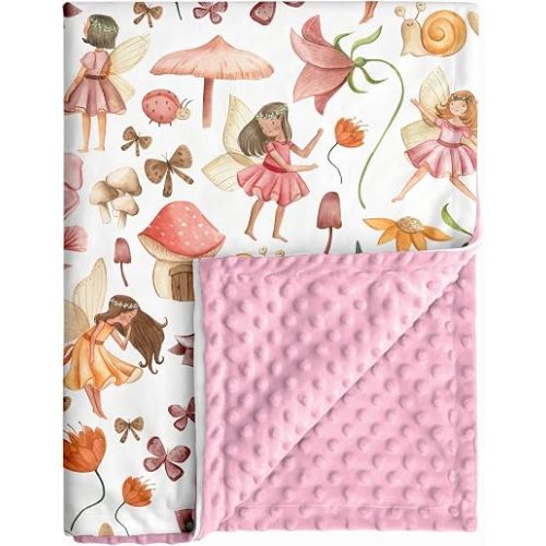 Fairy Baby Minky Blanket for Girls, 30x40 Inch Magical Enchanted Garden Fairy Soft Minky Blanket with Double Layer Dotted Backing, Nursery Bedding Swaddle for Newborns, Infants, Receiving Blanket