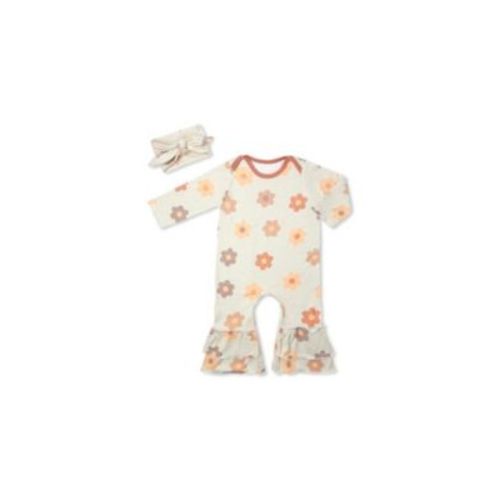 Girls Ruffle Long Sleeve Romper & Head Wrap Set