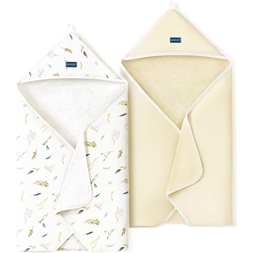 GRSSDER Baby Hooded Towel 2 Pack for Newborn, Super Soft Bath Towels with Original Designs, Ultra Absorbent Knit Terry, Large Toddler Towels with Hood for Boys Girls, Shower Gifts for Infant,34"x 34"