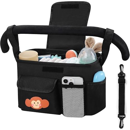 Accmor Universal Stroller Organizer with Cup Holder and Shoulder Strap, Stroller Bag Caddy Organizer Stroller Accessories for Uppababy, Baby Jogger, Nuna, Doona, Britax Strollers