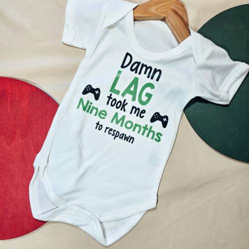Gaming Themed Baby Vest - Funny 'Damn Lag Took Me 9 Months to Respawn' - Gamer Baby Gift - Gaming Baby vest