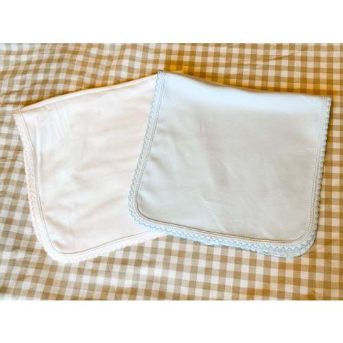 Picot Trim Cotton Burp Cloth WHITE WITH BLUE TRIM