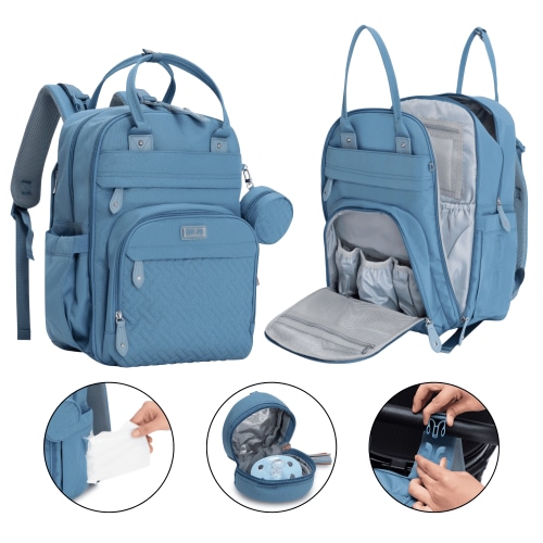 BabbleRoo Diaper Bag Backpack, Waterproof Travel Bag with Changing Pad, Original Baby Bag, Light Blue
