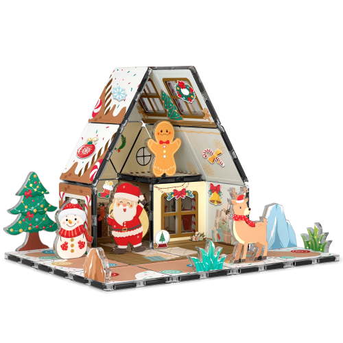 PICASSO-TILES Magnetic Tiles for Kids, Gingerbread House Theme, Construction STEM Building Blocks Educational Toy