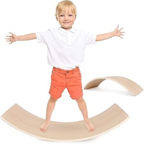 Wooden Wobble Balance Board for kids Toddler Open Ended Learning, 35 Inch Natural Wood Rocker Board for Yoga Classroom & Children's Room
