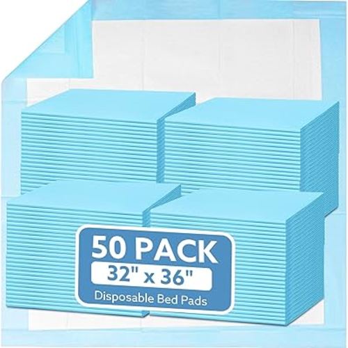 Incontinence Bed Pads 32" x 36"(50 Count), Super Absorbent Disposable Underpads Chucks Pads, Chux Pads, Pee Pads for Adults, Seniors, Kids & Pets