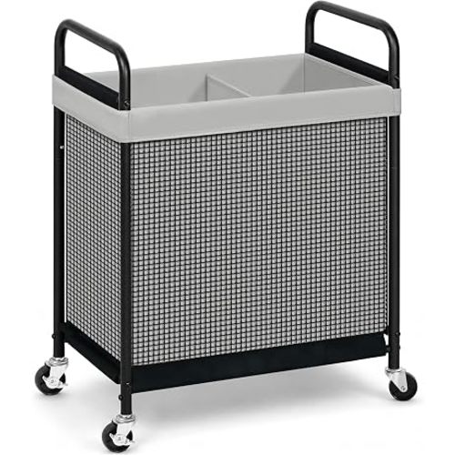 STORAGE MANIAC Rolling Laundry Hamper with Wheels 2-Section Laundry Sorter Rolling Laundrys Basket on Wheels with Removable Bag Clothes Hamper Laundrys Organizer Cart Bathroom Bedroom 100L Grey
