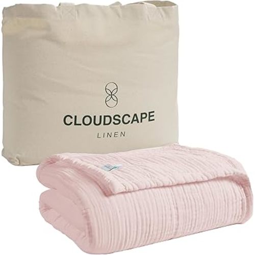 Soft 8 Layer Muslin Blanket Twin Size, 100% Cotton Blanket for Couch, Bed, Sofa, Pre-Washed Gauze, Best Gift for Women, 68x92, Seashell Pink