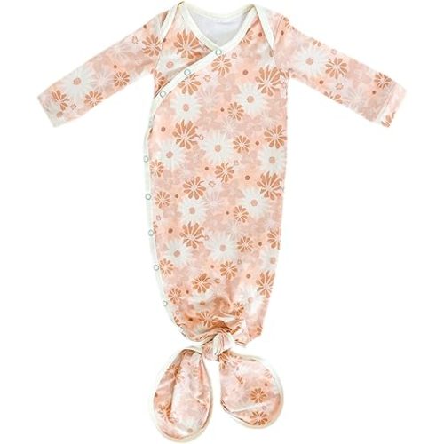 Copper Pearl Baby Gown - Knotted Newborn Sleepers for Baby Boy and Girl, Soft Stretchy Long Sleeve Infant Gowns with Bottom Tie and Hand Mittens, Perfect Hospital Coming Home Outfit (Penny)