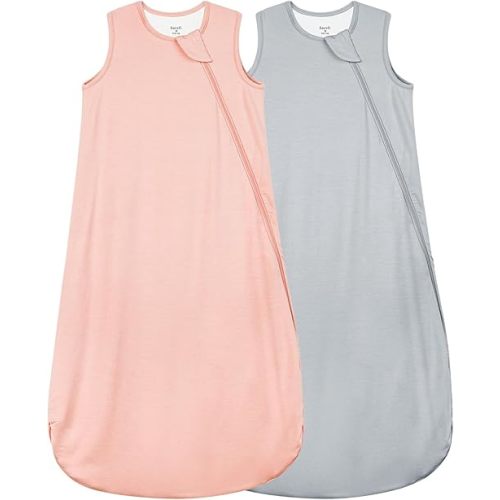 Supersoft Rayon Made from Bamboo Sleep Sack 6-12 Months 0.5 Tog Lightweight Toddler Sleep Sack Baby Wearable Blanket with 2-Way Zipper Summer Unisex Sleeping Bag for Babies (2 Pack) Pink & Gray