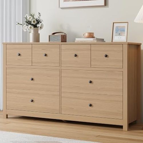 Garvee Natural 8 Drawer Dresser, Large Modern Dresser for Closet, Bedroom