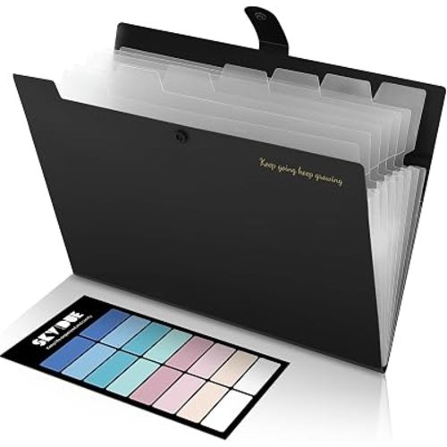 SKYDUE Accordion File Organizer, Expanding File Folder with 8 Pockets, Portable Document Paper Organizer, Letter/A4 Size Filing Folder，School Office Supplies Hospital Bag Essentials Black