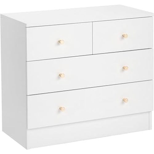 Karl home White 4 Drawer Dresser for Bedroom, Modern Wood Dresser Chest of Drawers, Bedroom Dressers Nightstand, Anti-Tipping Device, Rose Gold Metal Handle, Living Room, Hallway, Office