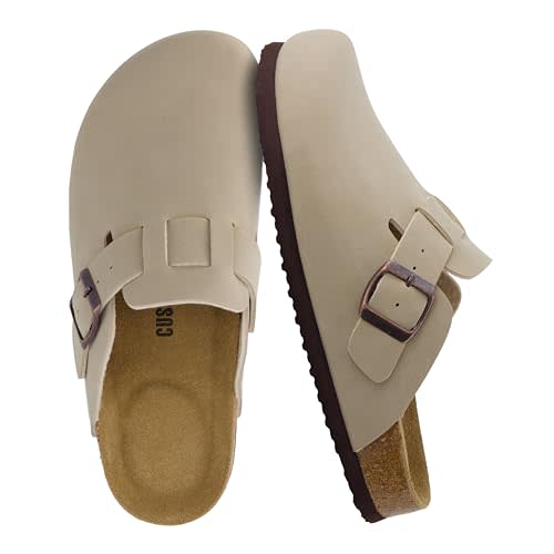 CUSHIONAIRE Hana Vegan Suede Clogs for Women, Cork Footbed Potato Shoes | Premium Vegan Suede Upper, Adjustable Buckle Strap, EVA Outsole, Slip On Closed Toe Mule, Suede Lined Insole, Arch Support