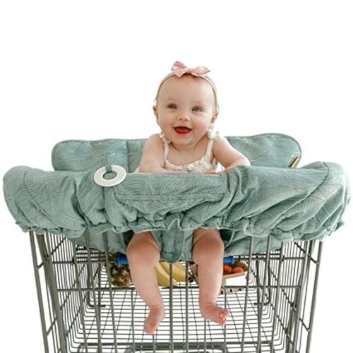 BINXY BABY 2-in-1 Cushy Cart Cover and High Chair Cover | Universal Fit | Includes Storage Pouch (Sage Leaves)