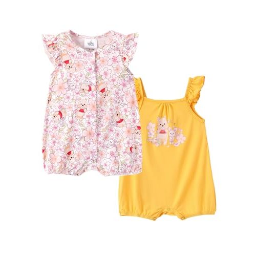 Disney Baby Girls Viscose Made from Bamboo 2 Packs Breathable Bodysuit with Ruffle Sleeves Romper Newborn to Infant